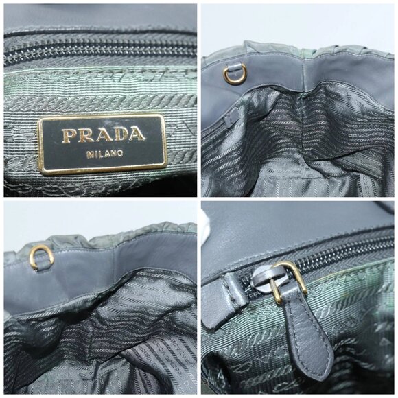 PRADA Hand Bag Nylon 2way Khaki Gold Auth - Picture 15 of 16